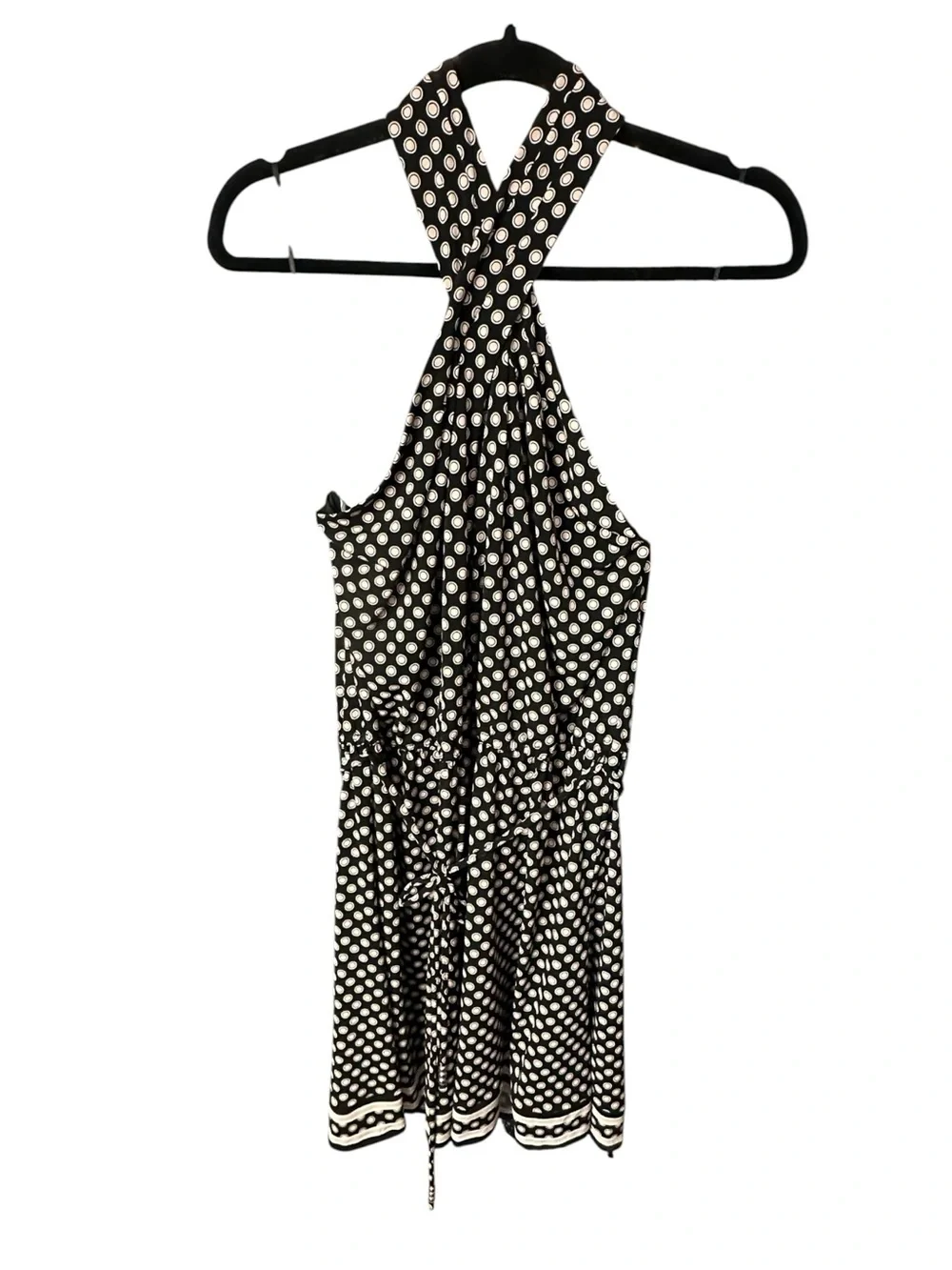 NWT Michael Kors Black and White Polka Dot Halter Midi Dress Size XL